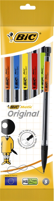 Een Vulpotlood Bic Matic Original HB 0.7mm assorti zak à 5 stuks koop je bij VHK Kantoorartikelen