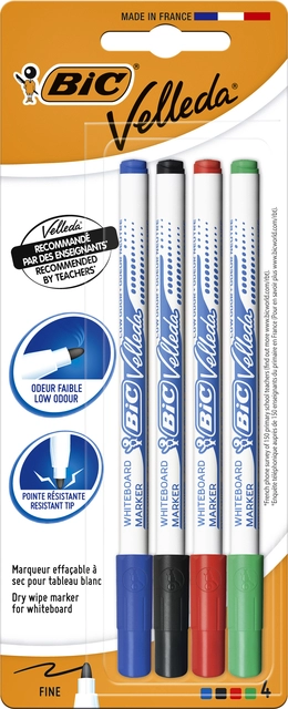 Een Viltstift Bic Velleda 1721 whiteboard rond fijn assorti blister à 4 stuks koop je bij VHK Kantoorartikelen