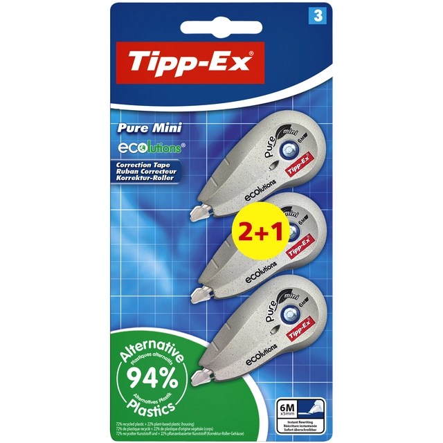 Een Correctieroller Tipp-ex mini pure ecolutions 5mmx6m blister 2+1 gratis koop je bij VHK Kantoorartikelen