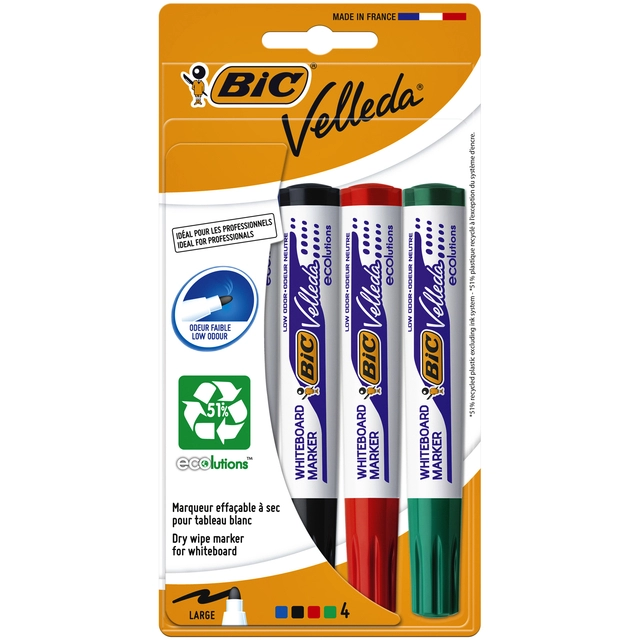 Een Viltstift Bic Velleda 1704 whiteboard rond large assorti blister à 4 stuks koop je bij VHK Kantoorartikelen