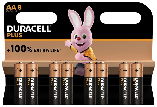 Een Batterij Duracell Plus 8xAA koop je bij VHK Kantoorartikelen