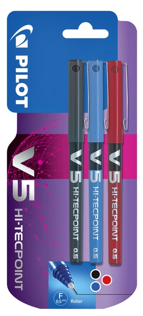 Een Rollerpen PILOT V5 fijn assorti blister à 3 stuks koop je bij Hoekmankantoorartikelen.nl