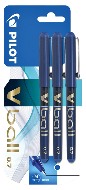 Een Rollerpen PILOT V-Ball 07 medium blauw blister à 3 stuks koop je bij Hoekmankantoorartikelen.nl