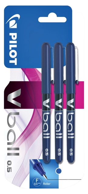 Een Rollerpen PILOT V-Ball 05 fijn blauw blister à 3 stuks koop je bij Hoekmankantoorartikelen.nl