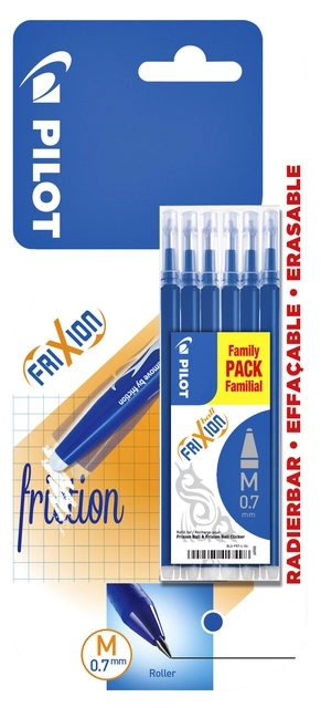 Een Rollerpenvulling Pilot friXion medium blauw blister à 6 stuks koop je bij Hoekmankantoorartikelen.nl