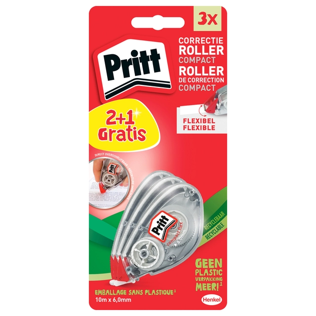 Een Correctieroller Pritt Compact Flex 6mm x 10m blister 2+1 gratis koop je bij VHK Kantoorartikelen