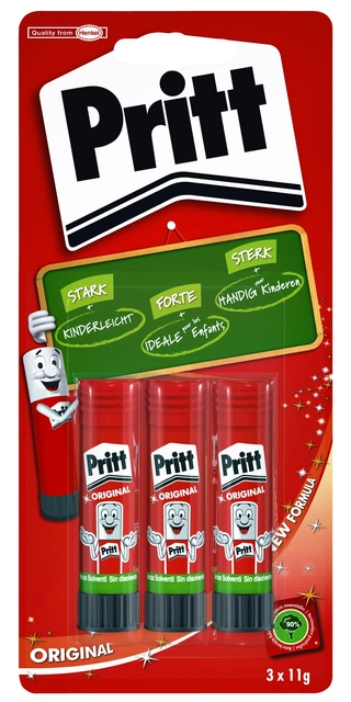 Een Lijmstift Pritt Stick Original 11gr blister à 3 stuks koop je bij Hoekmankantoorartikelen.nl