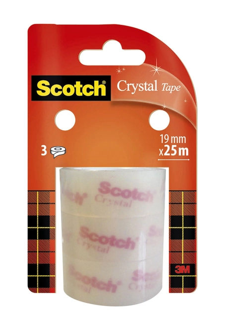 Een Plakband Scotch Crystal 19mmx25m transparant helder 3 rollen koop je bij Hoekmankantoorartikelen.nl