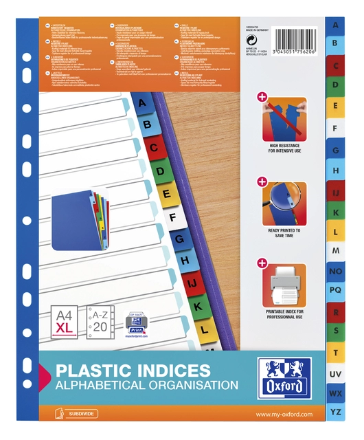 Een Tabbladen Oxford A4+ 11-gaats 20-delig A-Z PP kleur koop je bij VHK Kantoorartikelen