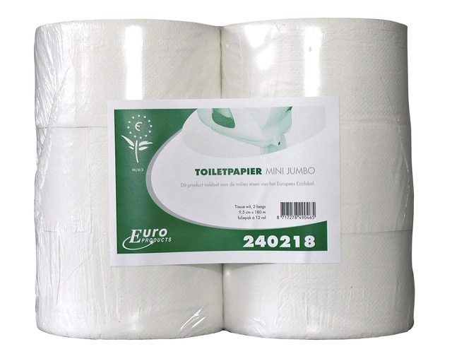 Een Toiletpapier Euro Products Q5 mini jumbo 2l recycled 180m wit 240218 koop je bij Hoekmankantoorartikelen.nl