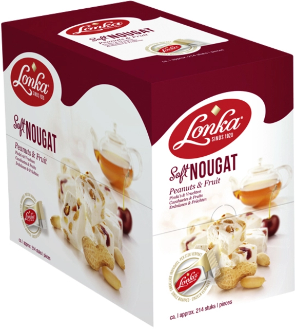 Een Nougat Lonka pinda vrucht doos 214 stuks koop je bij VHK Kantoorartikelen