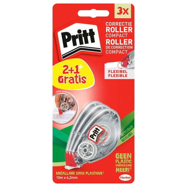 Een Correctieroller Pritt compact flex 4.2mm x 10m blister 2+1 gratis koop je bij VHK Kantoorartikelen