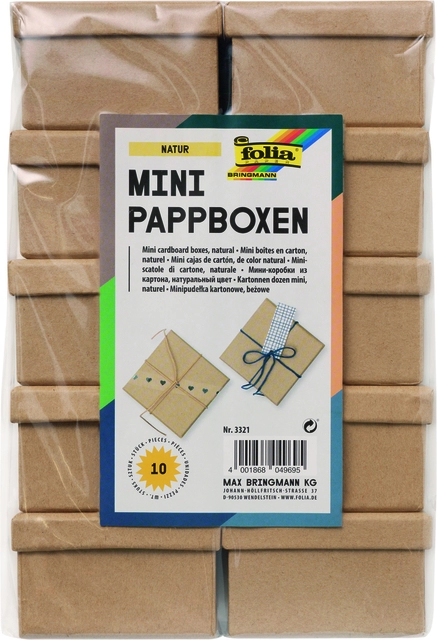 Een Doos karton Folia mini 7,5x7,5x4,5cm 10 stuks kraft koop je bij VHK Kantoorartikelen