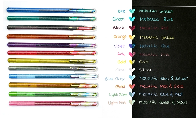 Een Gelschrijver Pentel K110 Dual medium metallic assorti 8 kleuren koop je bij Hoekmankantoorartikelen.nl