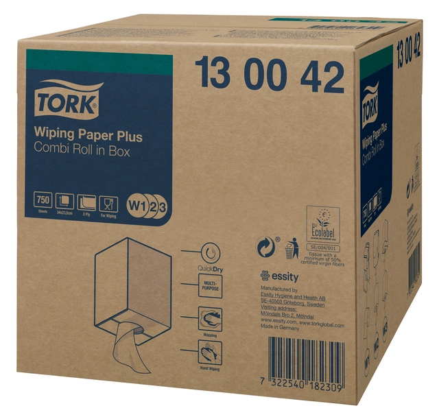 Een Poetspapier Tork Wiping Plus Combi W1/2/3 multifunctioneel 255m wit 130042 koop je bij VHK Kantoorartikelen