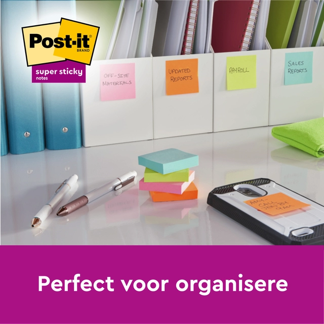 Een Memoblok Post-it 654 Super Sticky 76x76mm 21+3 gratis assorti koop je bij Hoekmankantoorartikelen.nl