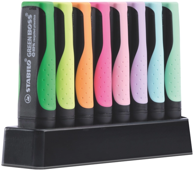 Een Markeerstift STABILO GREEN BOSS 6070/8 pastel assorti deskset à 8 stuks koop je bij VHK Kantoorartikelen