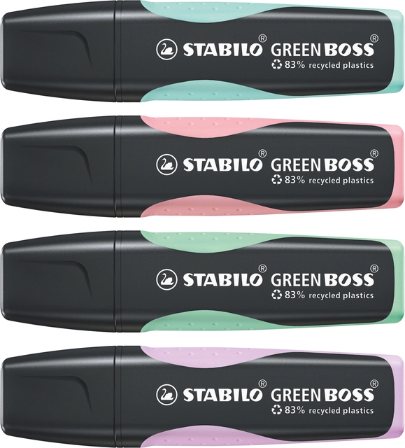 Een Markeerstift STABILO GREEN BOSS 6070/4 pastel assorti etui à 4 stuks koop je bij VHK Kantoorartikelen