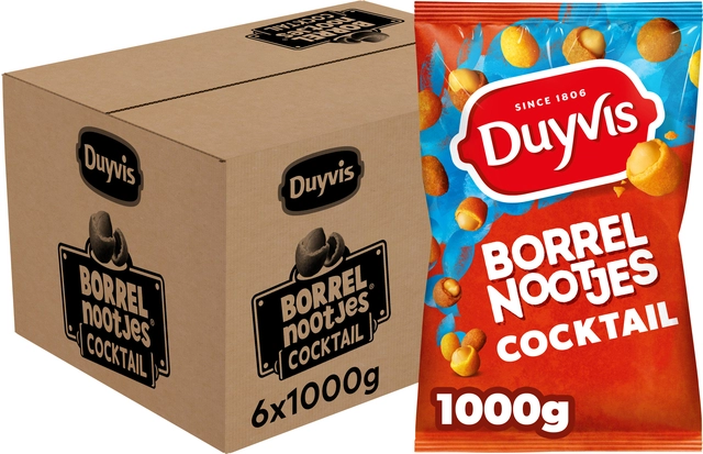 Een Borrelnootjes Duyvis cocktail zak 1000 gram koop je bij VHK Kantoorartikelen