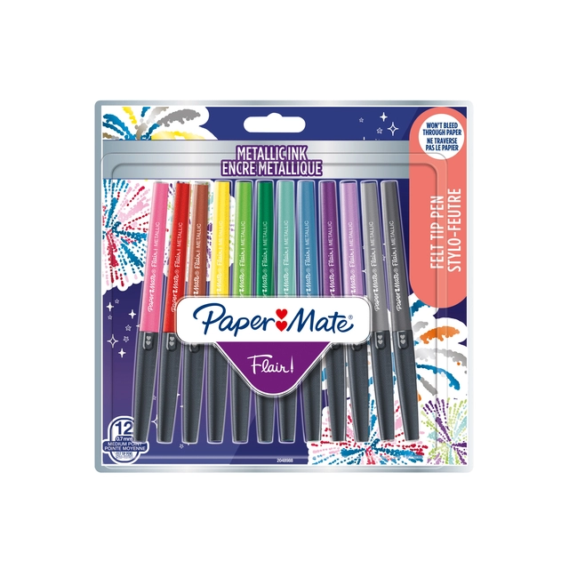 Een Fineliner Paper Mate Flair Metallic 12 stuks assorti koop je bij Hoekmankantoorartikelen.nl