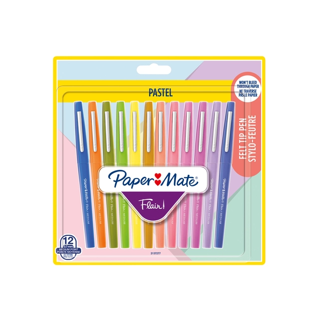 Een Fineliner Paper Mate Flair Pastel blister à 12 kleuren koop je bij VHK Kantoorartikelen