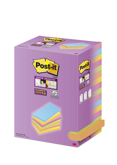 Een Memoblok Post-it 655 127x76mm assorti 16 stuks koop je bij Hoekmankantoorartikelen.nl