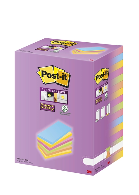 Een Memoblok Post-it 655 127x76mm assorti 16 stuks koop je bij Hoekmankantoorartikelen.nl