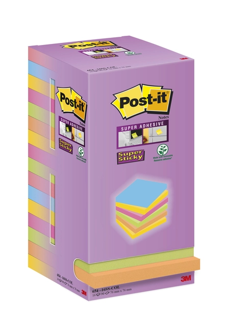 Een Memoblok Post-it Super Sticky 654 76x76mm color 16 stuks koop je bij Hoekmankantoorartikelen.nl