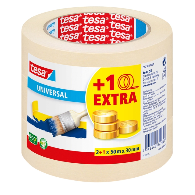 Een Afplaktape tesa® Economy 50mx30mm geel 2+1 koop je bij VHK Kantoorartikelen