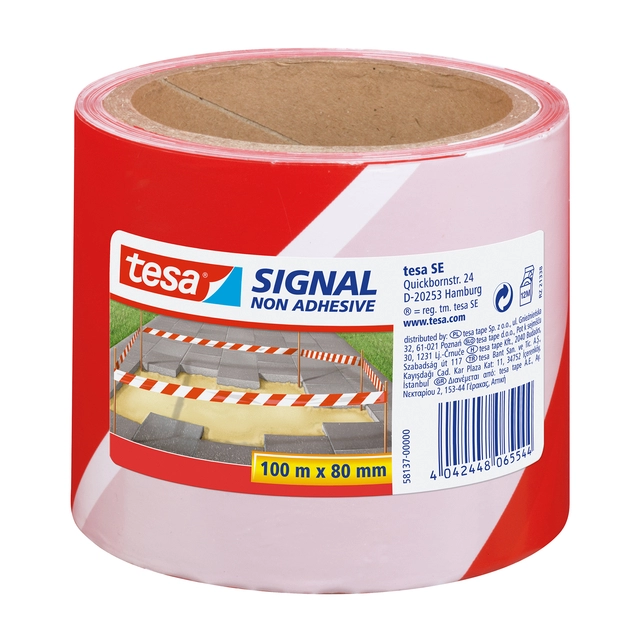 Een Waarschuwings- en markeerlint tesa® Signal 100mx80mm rood-wit koop je bij VHK Kantoorartikelen