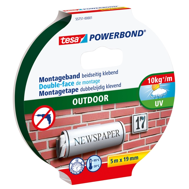 Een Montagetape tesa® Powerbond Outdoor dubbelzijdig 5mx19mm transparant koop je bij VHK Kantoorartikelen