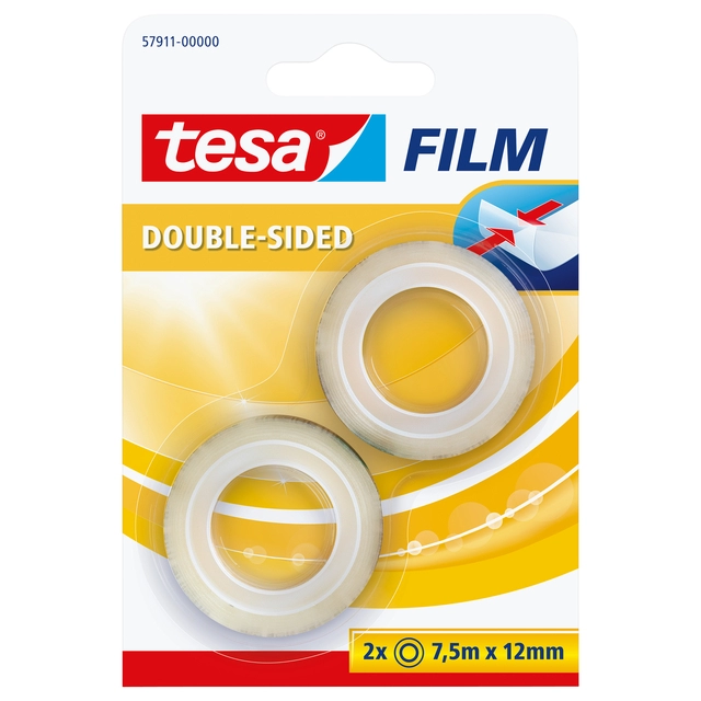 Een Tape tesafilm® dubbelzijdig 7.5mx12mm transparant 2 rollen koop je bij Hoekmankantoorartikelen.nl