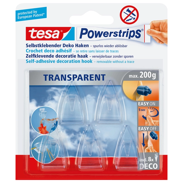 Een Haak tesa Powerstrips® Deco transparant zelfklevend 5 stuks koop je bij VHK Kantoorartikelen