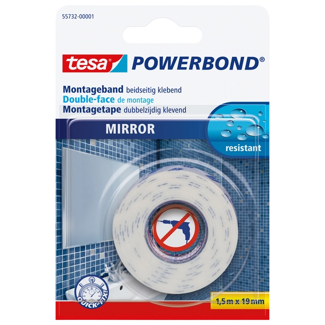 Een Montagetape tesa® Powerbond Spiegel dubbelzijdig 1,5mx19mm koop je bij VHK Kantoorartikelen