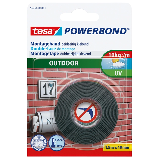 Een Montagetape tesa® Powerbond Outdoor dubbelzijdig 1,5mx19mm koop je bij VHK Kantoorartikelen