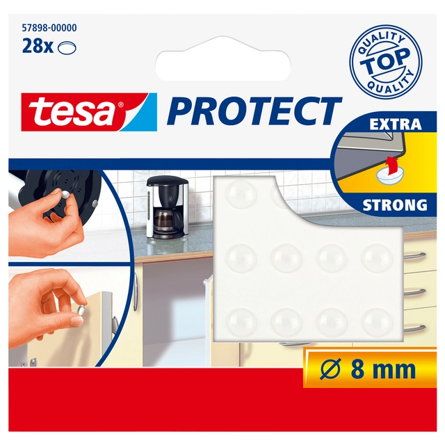 Een Anti-slip en geluiddempers tesa® Protect rond Ø8mm transparant 28 stuks koop je bij VHK Kantoorartikelen