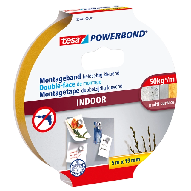 Een Montagetape tesa® Powerbond Indoor dubbelzijdig 5mx19mm wit koop je bij VHK Kantoorartikelen