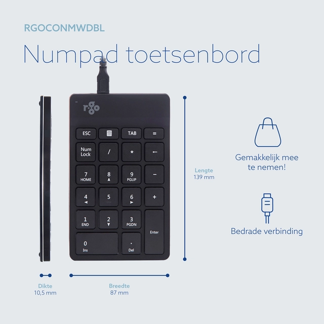 Een Toetsenbord R-Go Ergonomisch Numpad Break Draad koop je bij Hoekmankantoorartikelen.nl