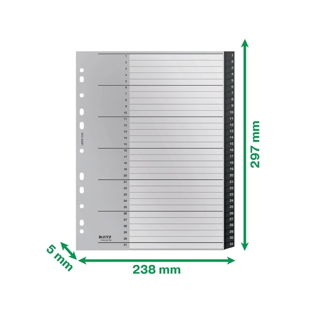 Een Tabblad Leitz Recycle A4 11-gaats 1-31 extra breed PP koop je bij Hoekmankantoorartikelen.nl