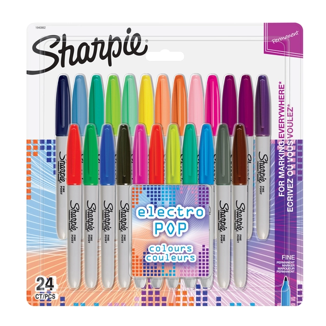 Een Viltstift Sharpie Electro Pop rond 0.9mm blister à 24 kleuren koop je bij VHK Kantoorartikelen