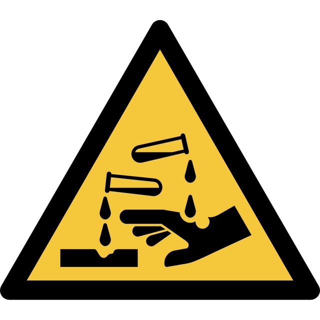 Een Pictogram bordje Djois Waarschuwing: bijtende stoffen 200x176mm Geel koop je bij Hoekmankantoorartikelen.nl