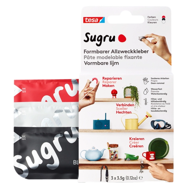 Een Kneedbare hobbylijm Sugru by tesa® sterke alleslijm 3 pakken zwart wit rood koop je bij VHK Kantoorartikelen