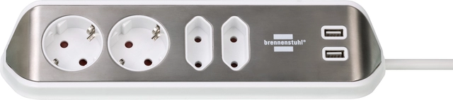 Een Stekkerdoos Brennenstuhl bureau Estilo 4 voudig inclusief 2 USB 2 meter wit/zilver koop je bij Hoekmankantoorartikelen.nl