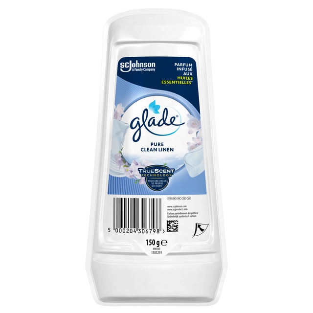 Een Luchtverfrisser Glade Gel Continu Pure Clean Linen 150gr koop je bij VHK Kantoorartikelen