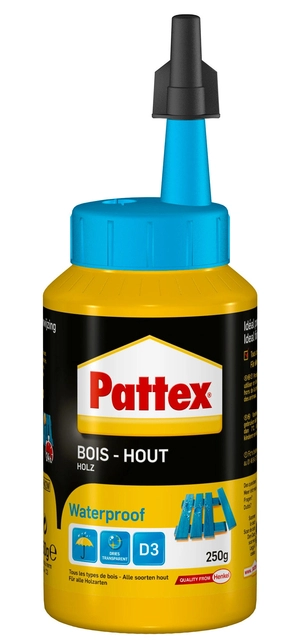 Een Houtlijm Pattex D3 Waterproof 250ml koop je bij VHK Kantoorartikelen