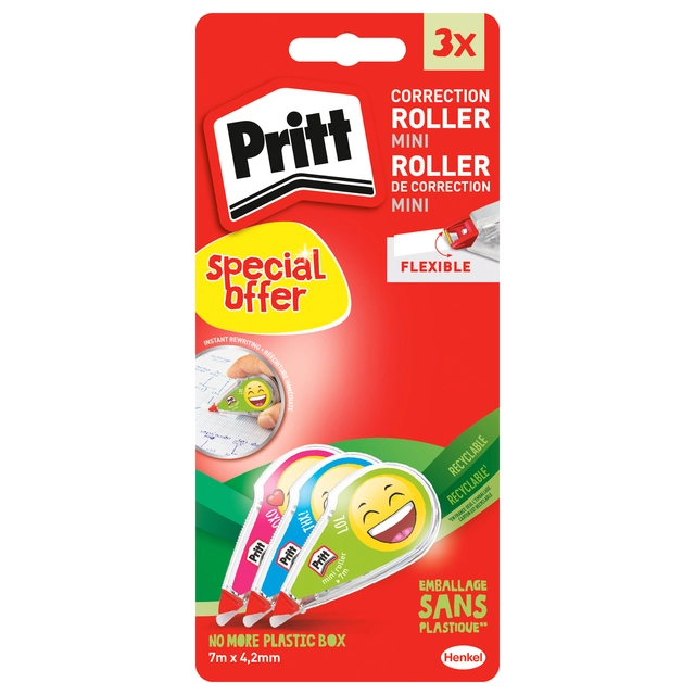 Een Correctieroller Pritt mini flex 4,2mmx7m Emoji blister 2+1 gratis koop je bij VHK Kantoorartikelen