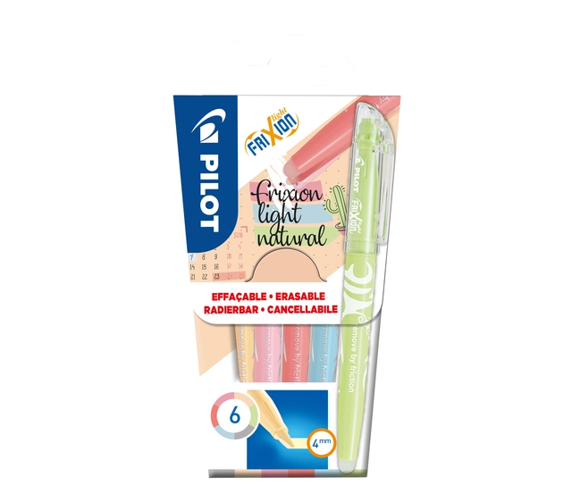 Een Markeerstift PILOT friXion light naturel assorti set à 6 stuks koop je bij VHK Kantoorartikelen