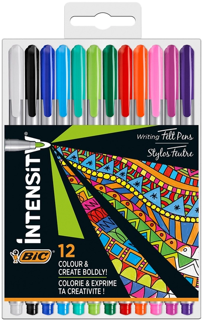 Een Fineliner Bic Intensity medium assorti pak à 12 stuks koop je bij VHK Kantoorartikelen