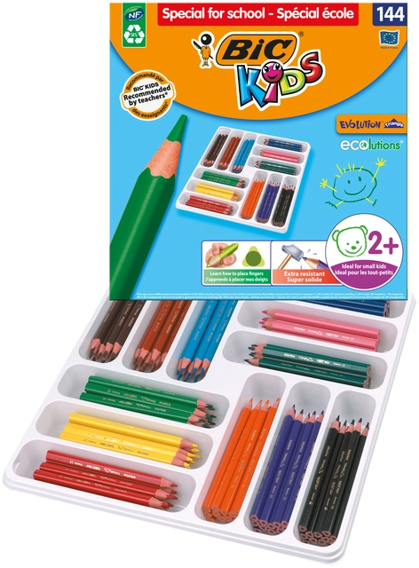 Een Kleurpotloden BicKids Evolution ecolutions assorti schoolbox à 144 stuks koop je bij VHK Kantoorartikelen