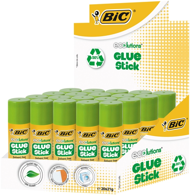 Een Lijmstift Bic ecolutions 21gr doos à 12+8 gratis koop je bij VHK Kantoorartikelen